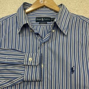 Polo Ralph Lauren Shirt Mens XL Blue White Stripe Classic Fit Button Down Preppy